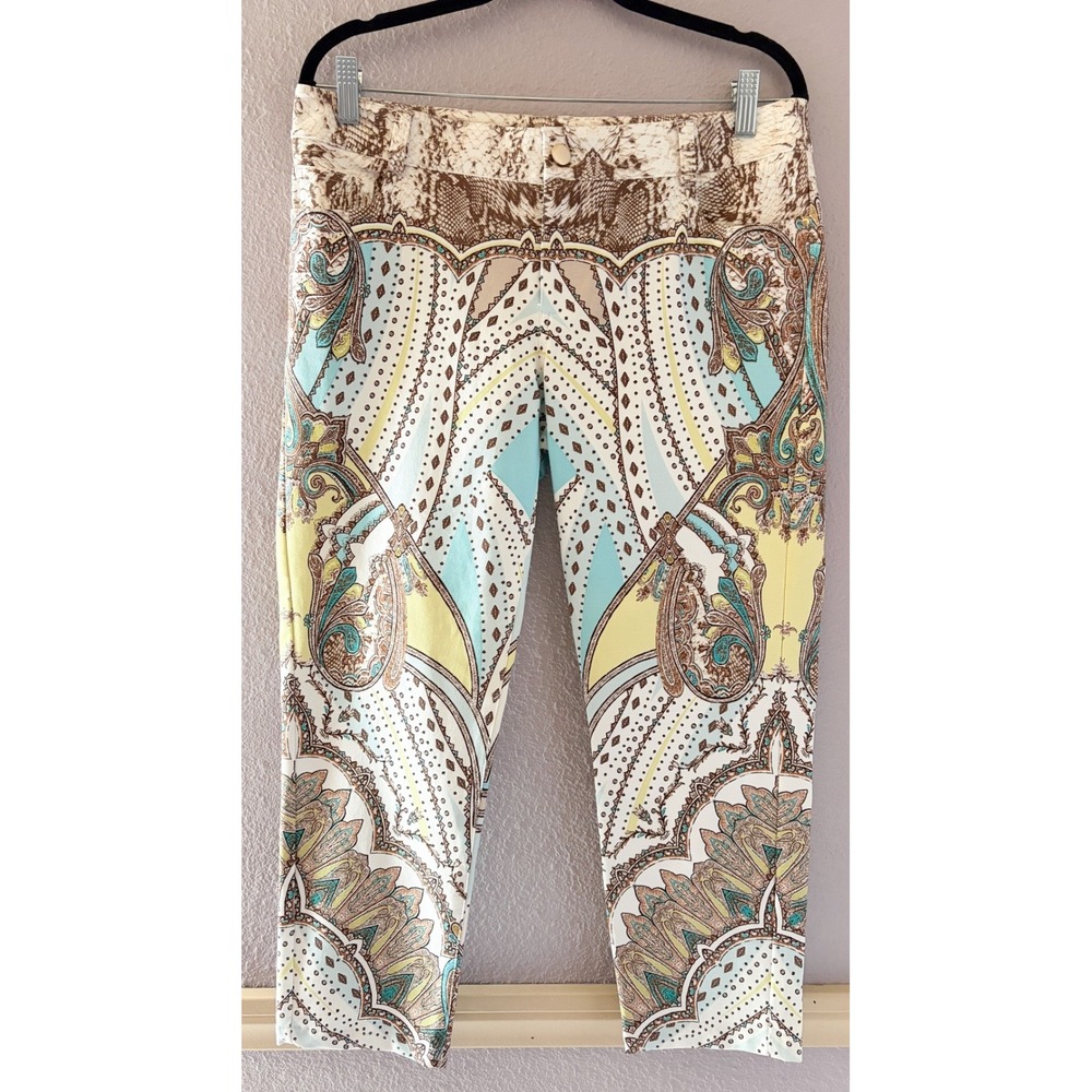 NWT Cache Y2K Womens Snakeskin Paisley Print Cropped Capri Pants Size 8